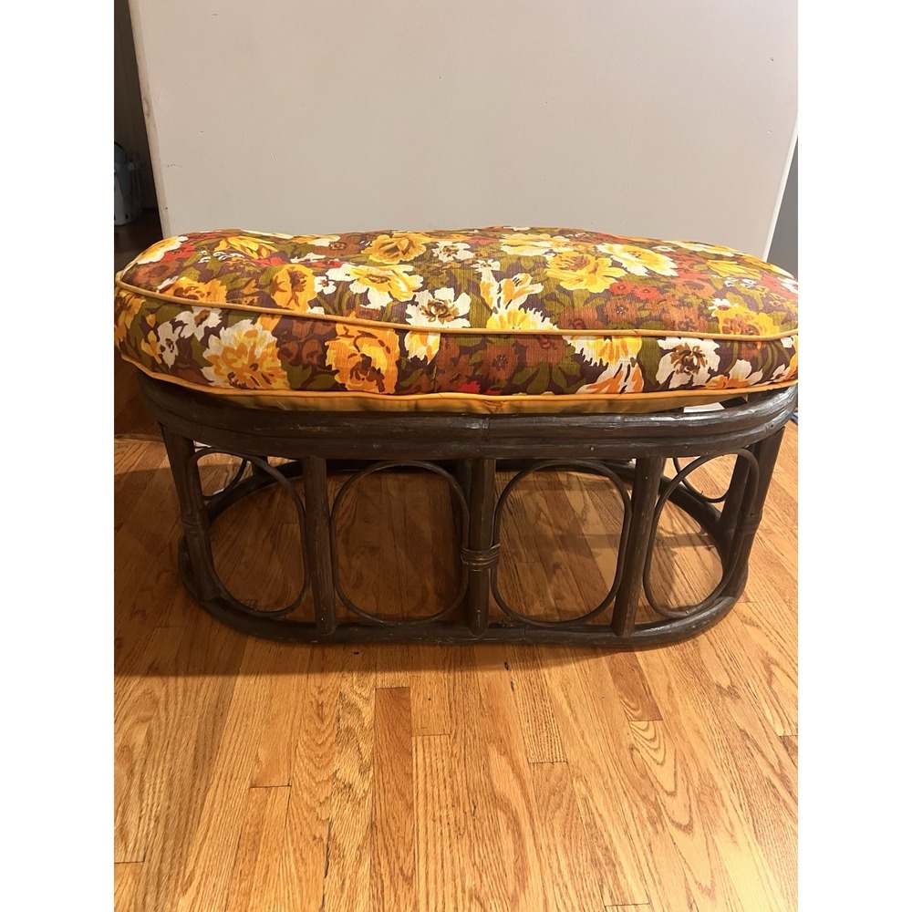 MCM Vintage Ottoman Cushioned Flower foot stool Retro Burnt Orange Patio 60s